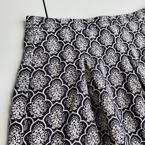 Ann Taylor Loft Womens Linen Blend A Line Skirt Back Zip Black Cream Print Sz 4 - Picture 2 of 11